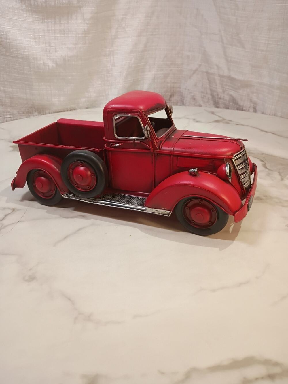 12" Long Large Red Metal Truck Farmhouse Christmas Antique Rustic Vintage Style